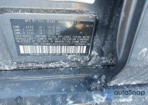 2011 Subaru Legacy 2.5I Premium z USA, uszkodzony, nr VIN 4S3BMBC66B3258467